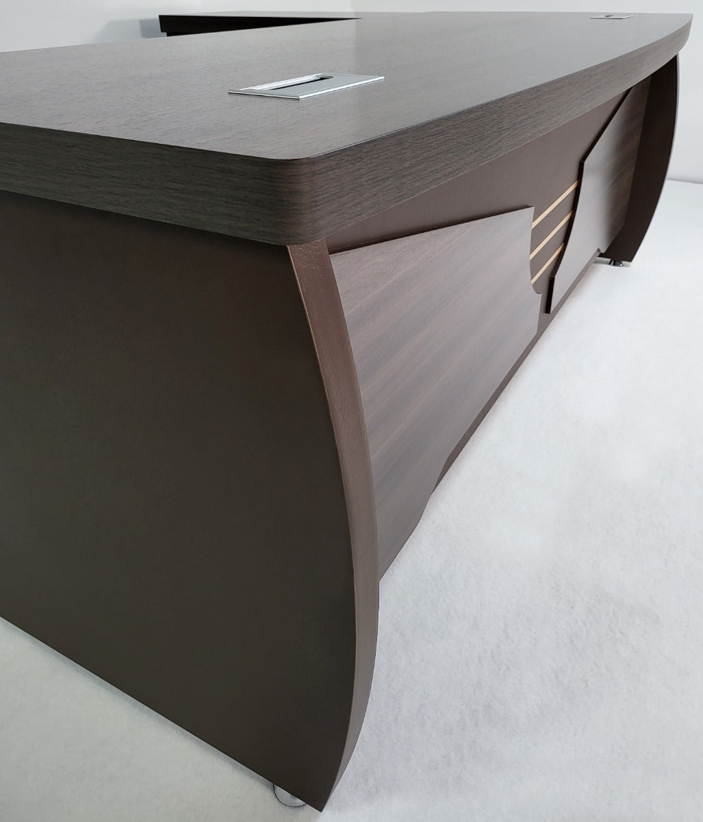Modern Grey Oak Executive Office Desk with Pedestal and Desk Level Side Return - KW-8872-2000mm
